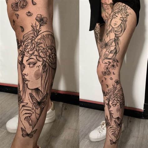 leg sleeve tattoo female|feminine leg sleeve tattoos.